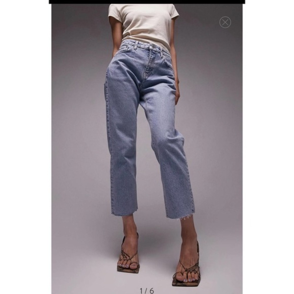 Topshop High Waist Crop Raw Hem Straight Leg Jeans 28